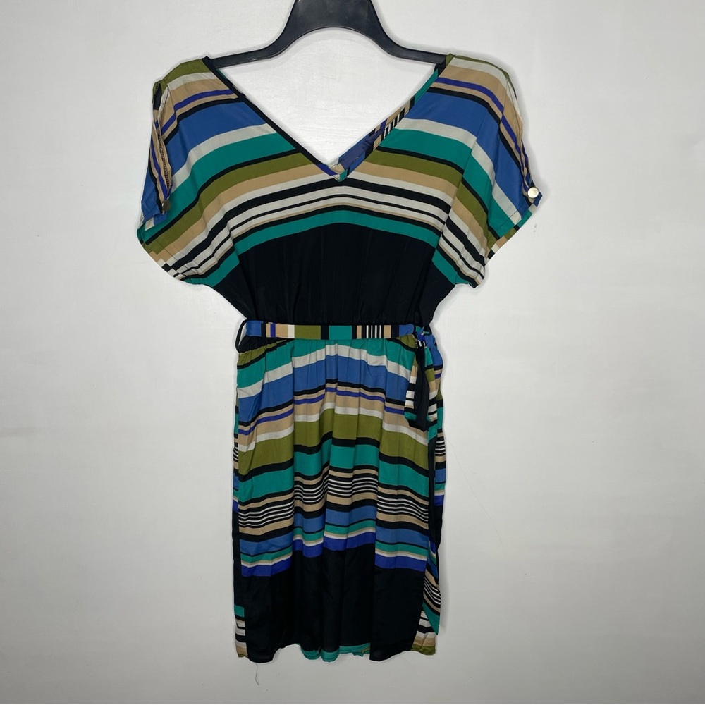 🍋Blue Rain striped Y2K dress with waist tie Medium